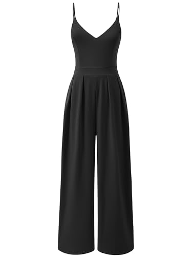ANRABESS Women V Neck Spaghetti Strap Wide Leg Dressy Jumpsuits 2026 Summer Casual One Piece Jumper Romper Outfits & Pockets