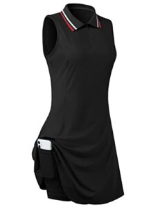 Womens Sleeveless Golf Tennis Dresses with Inner Shorts＆Pockets for Workout Exercise
