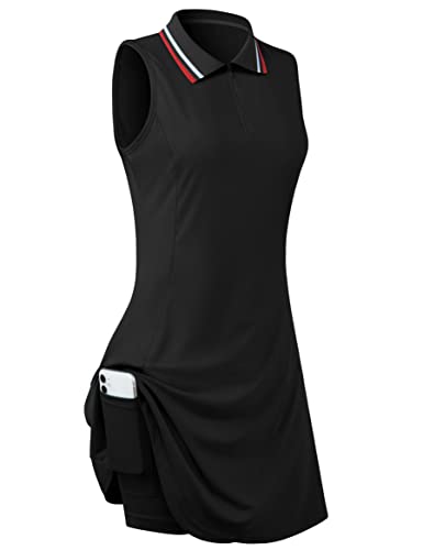 Womens Sleeveless Golf Tennis Dresses with Inner Shorts＆Pockets for Workout Exercise