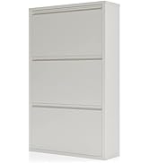 iCHENGGD Shoe Storage Cabinet with 3 Flip Drawers, Hidden Slim Narrow Shoe Rack Cabinet, Wall Mou...