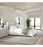 Martha Stewart Britta Platform Bed with Headboard & Footboard, Faux Linen Upholstery with Piping ...