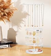 iDavosic.ly 6 Tier Rotating Earring Holder Organizer with Metal Tray, Adjustable Plastic Earring