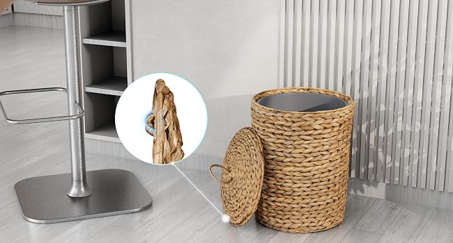 wicker trash can with lid