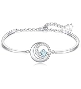 FANCIME Birthstone Necklaces for Women 925 Sterling Silver Moon and Star Pendant Necklace Fine Je...
