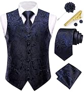 Dubulle Mens Vest and Tie Set Paisley Floral Waistcoat Neckties for Men Lapel Pin Clip Set Weddin...