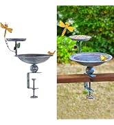 CaliDecor Hanging Bird Bath Feeder for Outdoor, 23" H Metal Birdbath with Cast Iron Bird Decor, V...