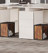 YATINEY Office Trash Can 2 Pack, 4 Gallon Garbage Can, Metal Wastebasket with Wood-Look Panels, I...