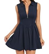 Viracy Tennis Dress Women's Sleeveless Polo Collar Zip Front Athletic Flared Dress for Golf, Yoga...