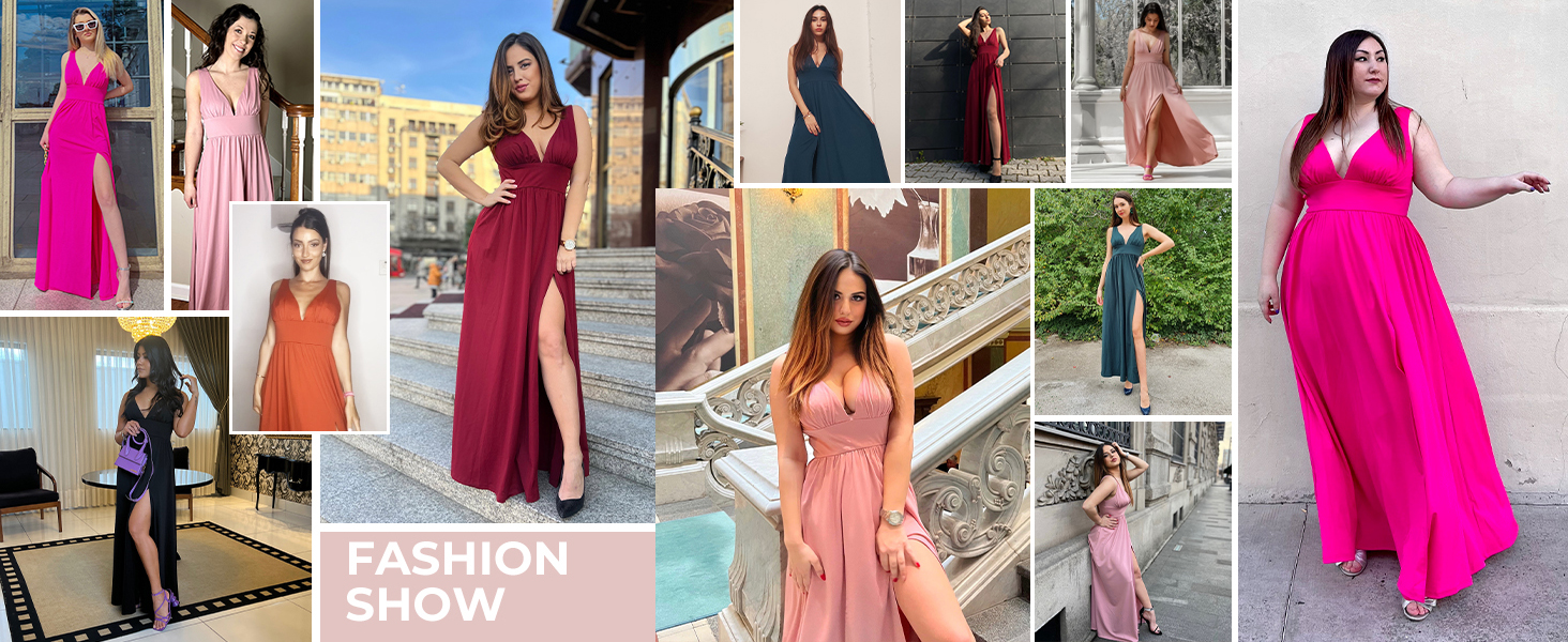 Ever-Pretty Women's Deep V-Neck Sleeveless Side Slit Floor Length Evening Dress