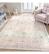 Lahome Floral 5x7 Pink Rugs for Bedroom Girls, Boho Nursery Rug Rubber Backed, Non-Shedding Flowe...