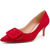 JOY IN LOVE Women's Kitten Heel Pumps Pointed Toe Square-Buckle Office Dress Pump Shoes