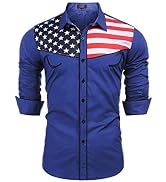 COOFANDY Men's American Flag Button Down Shirts Western Cowboy Shirt Slim Fit Patriotic Long Slee...