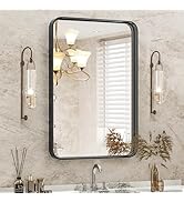 Sweetcrispy Bathroom Mirror 36x24 Inch Metal Framed Rounded Rectangle Vanity Mirror for Wall, Ove...