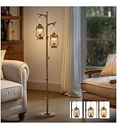 Scenekoy Vintage 66” Tall Floor Lamp for Living Room Bedroom, Retro Resin Carved Standing Lamp wi...