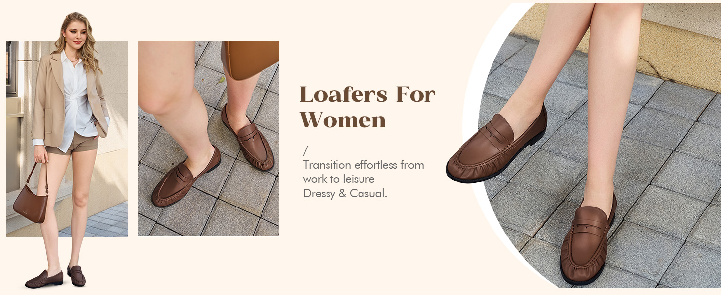 Penny Loafers for Women Comfortable Slip on Shoes Closed Toe Dressy Casual Work Flats