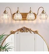 Gold Vanity Light, Vintage Bathroom Light Fixtures, 3-Light Matte Antique Brass Finish with Cryst...