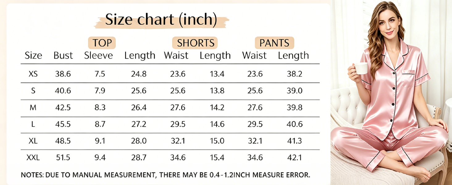 3 Piece Satin Pajamas Women’s Short Sleeve Sleepwear Silk Soft Button