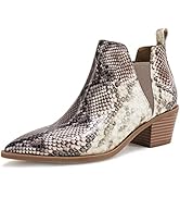 Minshluu Womens Pointed Toe Ankle Boots Stacked Chunky Heel Slip on Western Low Heel Booties