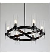 AEULYTIR 26 Inch Black Cross Wagon Wheel Chandelier with Glass Shades, 8 Lights X-Frame Farmhouse...