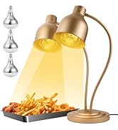 Food Heat Lamp, Heat Lamp with Flexible Arm, 250W Bulbs x 2-5000 Hours Rated, Commercial Food War...
