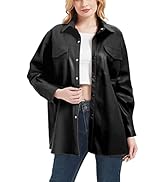 RISISSIDA Women Faux Leather Blazer Jackets/Shacket for Spring and Fall Fashion, Vegan Leather Bu...