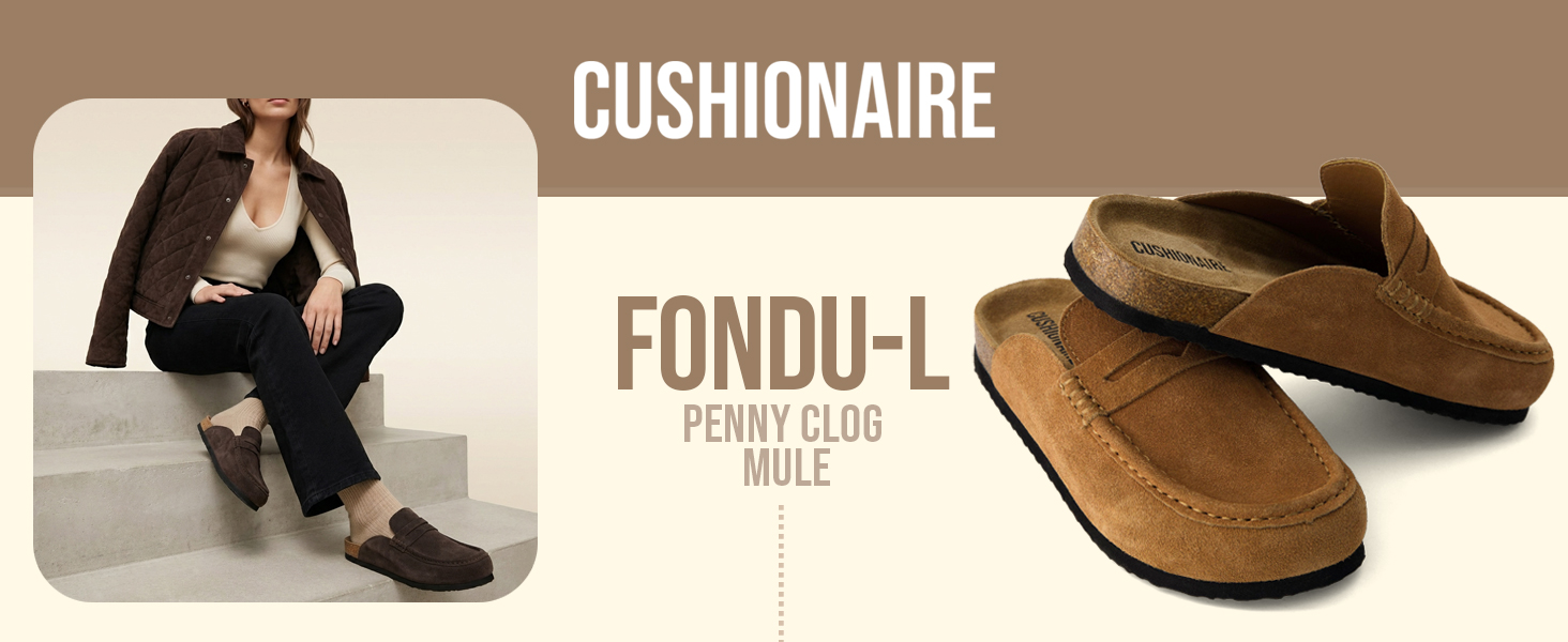 Fondue, banner, lifestyle, cushionaire, penny clog mule