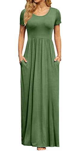 DB MOON Womens 2026 Summer Maxi Dresses Casual Short Sleeve Empire Waist Spring Long Dress with Pockets
