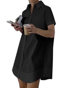 Rooscier Women's Casual Shirt Dress Collar V Neck Button Down Short Sleeve Summer Mini Dresses