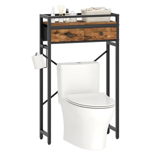 2-Tier Bathroom Organizer Shelf with 2 Fabric Drawers and Toilet Paper Holder