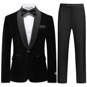 Boys Velvet Suits Slim Fit Tuxedo 2 Piece Kids Blazer Jacket Pants Formal Sizes 4-20 Fashion Ring Bearer Outfit for Wedding