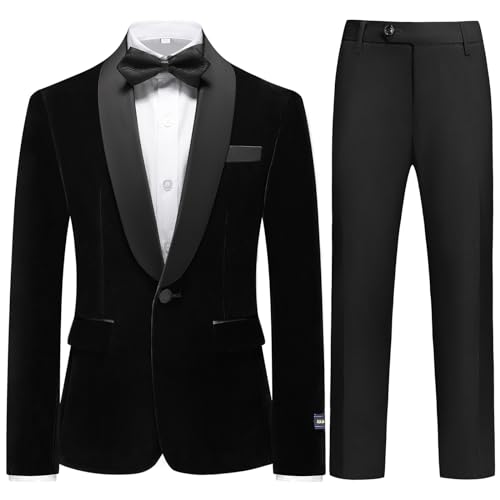 Boys Velvet Suits Slim Fit Tuxedo 2 Piece Kids Blazer Jacket Pants Formal Sizes 4-20 Fashion Ring Bearer Outfit for Wedding