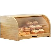 LUHENPING Roll Top Bread Box, Bamboo Bread Container for Kitchen Countertop with Clear Lid, Woode...