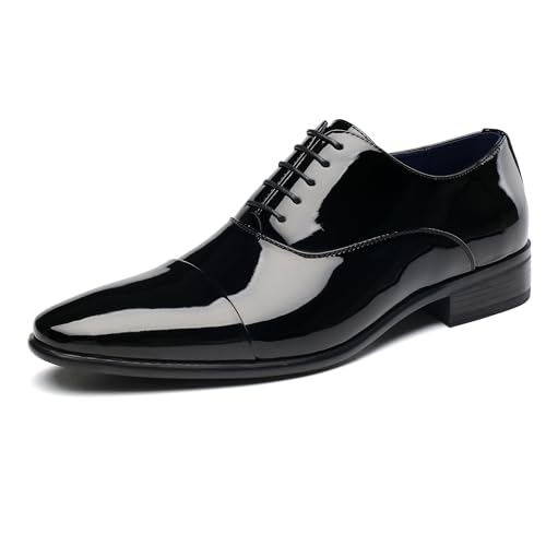 DECARSDZ Mens Faux Patent Leather Classic Lace-up Formal Oxford Tuxedo Dress Shoes