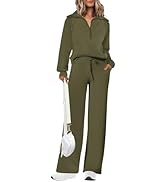 PRETTYGARDEN Women's 2 Piece Outfits Casual Lapel Half Zip Sweatshirts And Wide Leg Pants Tracksu...