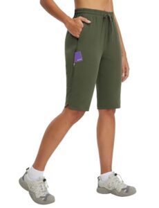 baleaf Women's 13'' Knee Length Hiking Shorts Quick Dry Water Resistant Lightweight Bermuda with Pockets