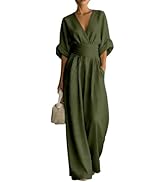 Rianclud Jumpsuits for Women Casual High Waist Wide Leg Jumpsuit V Neck Half Sleeve Long Rompers ...