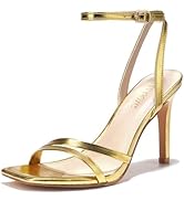 LULLASONG Women's Heels Strappy Ankle Strap High Heels 3.5 Inch Heeled Square Open Toe Sandals fo...