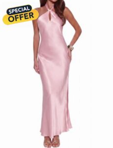 Gmeitoey 2026 Women's Satin Maxi Dress Halter Neck Backless Slit Elegant Formal Bridesmaid Wedding Guest Long Dresses