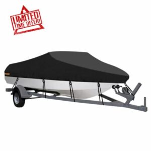 OutdoorLines Waterproof Boat Covers 12-14 Ft Long Black- Heavy Duty UV Resistant Trailerable Boat Covering for V-Hull