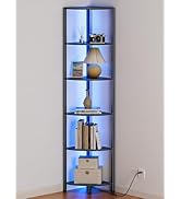 Furnulem Corner Shelf,5-Tier Corner Cabinet with Storage and LED Light, 62.8” Standing Display Bo...