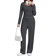 oncharm Women's 2 Piece Lounge Set Wide Leg Pants Matching Outfits with Pockets Travel Airport Wo...