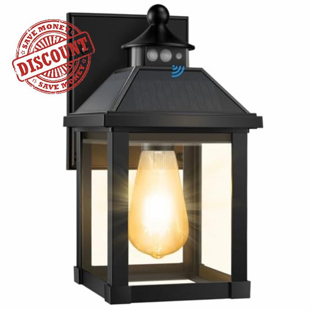 Solar Sconce Lights Outdoor Wall Mount Solar Porch Light Exterior Waterproof with 3 Lighting Modes and Motion Sensor 3000K Dusk to Dawn Wall Lantern for Garage Front Door Home Barn Shed House 1Pack