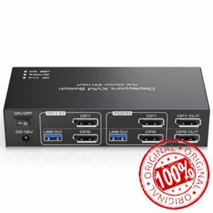 Displayport KVM Switch 2 Monitors 2 Computers 4K@144Hz USB3.0 KVM Switch for 2 Computers Share Dual Displays and 4 USB Devices Support Extended/Copy Mode with Desktop Controlle