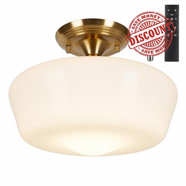 Schoolhouse Style Semi Flush Mount Ceiling Light with Dimmable Bulb Remote Control