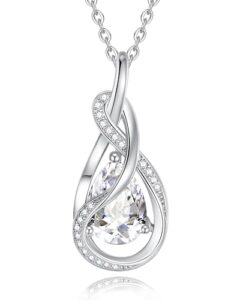 FANCIME TimelessTie Birthstone Necklace for Women White Gold Plated Sterling Silver Ribbon Design Jewelry Knot Pendant Fine Jewelry Gemstone Anniversary Birthday Graduation Mothers Day Gifts for Women Wife Mother He