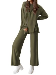 PRETTYGARDEN Womens 2 Piece Outfits Crewneck Long Sleeve Pullover Tops Wide Leg Long Pants Casual Lounge Set Travel Tracksui