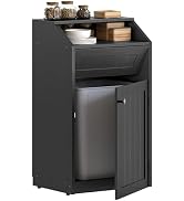 YATINEY Trash Cabinet, Freestanding Trash Can Cabinet, Wooden Recycling with Flip Door, Hidden Ki...