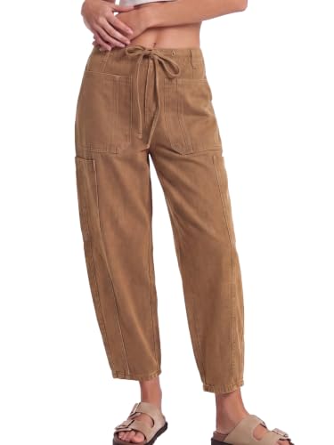 LifeShe Women's Wide Leg Baggy Jeans Elastic Waist Barrel Jeans Trendy Loose Drawstring Ankle Denim Pants