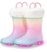 EUXTERPA Kids Winter Fleeced Rain Boots, Boys Girls Light Up Glitter Rain Boots with Warm Lining,...