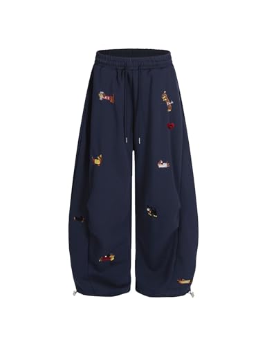 Aelfric Eden Embroidery Puppy Baggy Barrel Sweatpants Casual Y2K Elastic Drawstring Unisex Wide Leg Pants Lantern Trouse